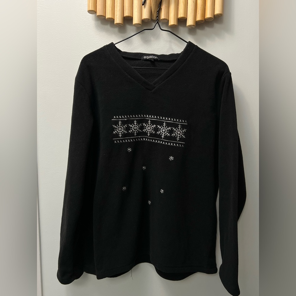 Black Equation v-neck cozy sweater or sweatshirt.